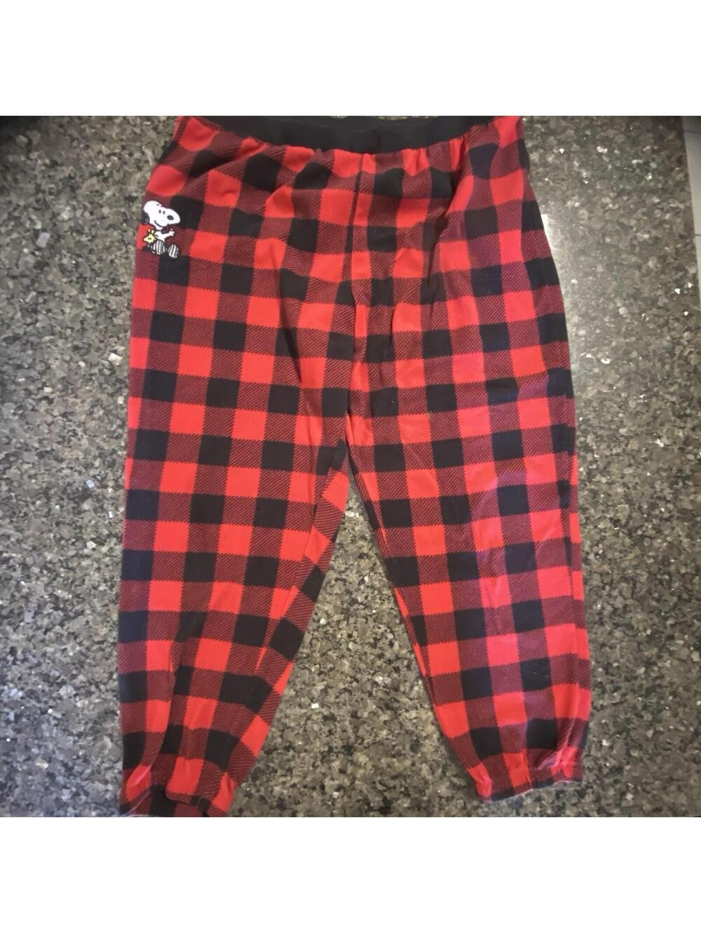 Peanuts Snoopy Red Black Check Fleece Lounge Pants XL Unisex